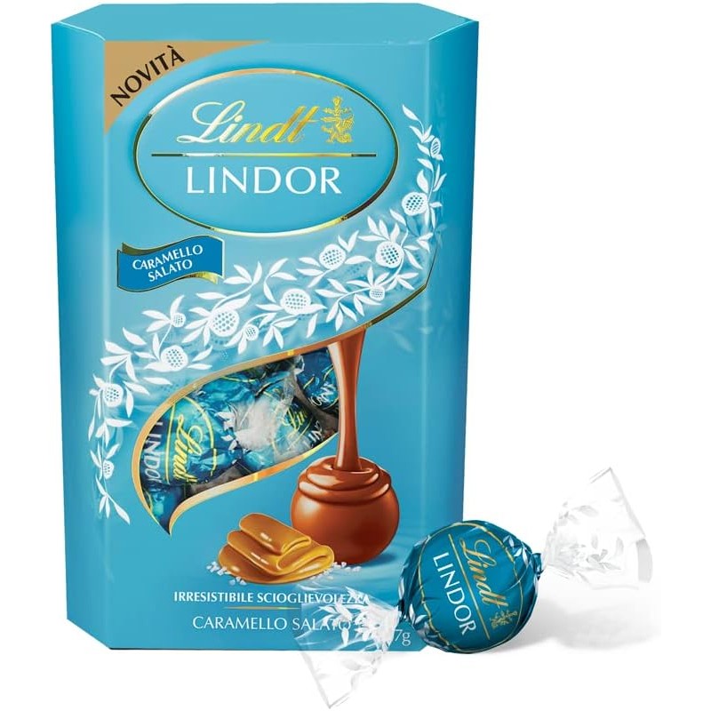 Lindt Lindor Praline di Cioccolato al Latte con Ripieno al Caramello Salato, 16 Cioccolatini Lindt Lindor Praline di Cioccolato al Latte con Ripieno al Caramello Salato, 16 Cioccolatini