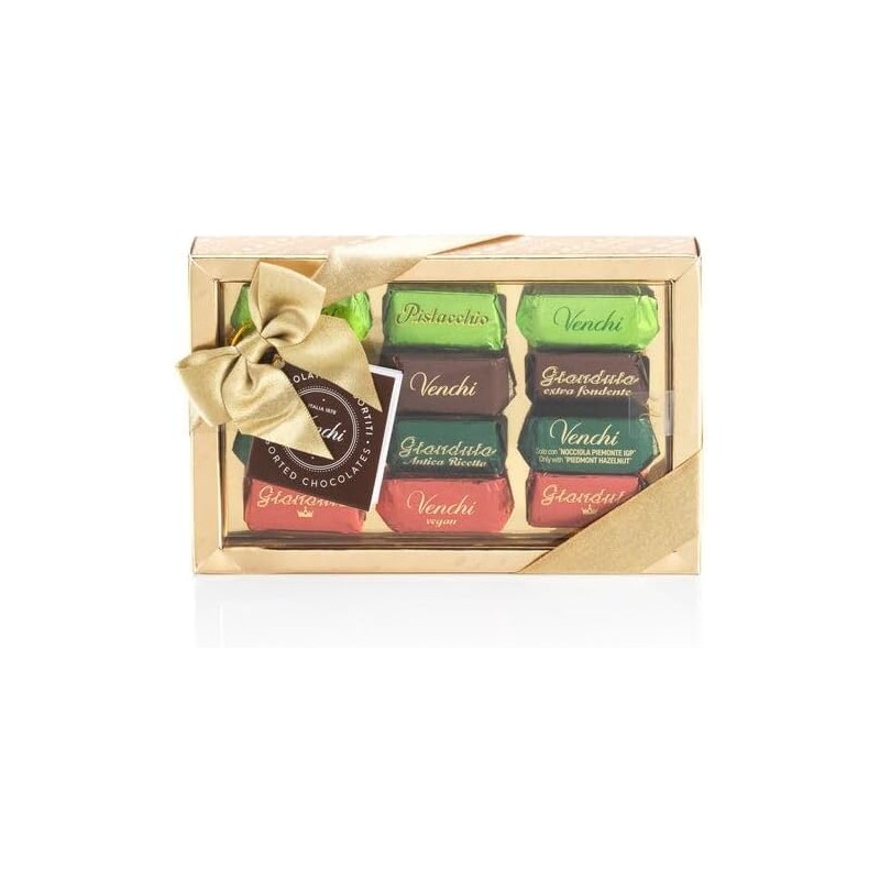 Venchi - Cofanetto Dorato con Cioccolatini Gianduiotti Assortiti, 110 gr - Con "Nocciola Piemonte IGP" | Cioccolatini | MistriS Venchi - Cofanetto Dorato con Cioccolatini Gianduiotti Assortiti, 110 gr - Con "Nocciola Piemonte IGP" | Cioccolatini | MistriS