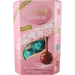 Lindt Lindor Cornet Praline di cioccolato gusto ripieno cocco, nocciola, latte, pistacchio, 16 praline in gusti assortiti, Conf