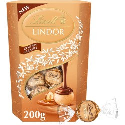 Lindt Lindor Golden Caramel e Nocciola, Praline di Cioccolato Bianco al Caramello e Nocciole, Confezione da 200g | Cioccolatini